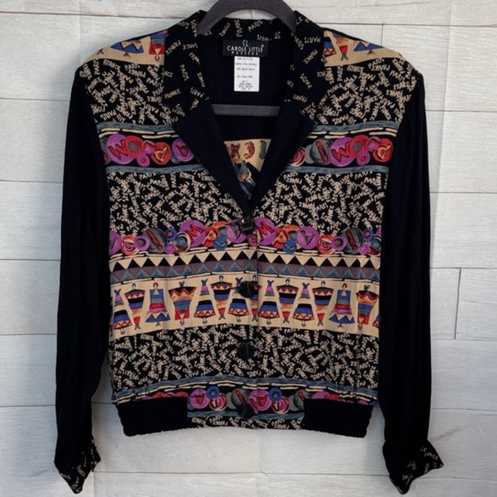 VTG Carole Little Black and Gold Textured Jacket 8 petite